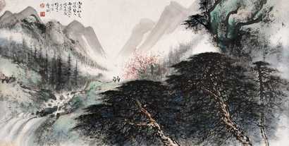 黎雄才 1986年作 松林探幽图 镜心
